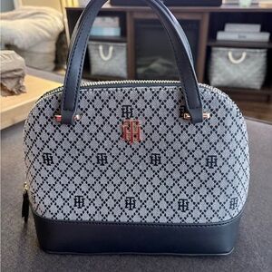 Tommy Hilfiger Black & Cream Monogram Dome Satchel